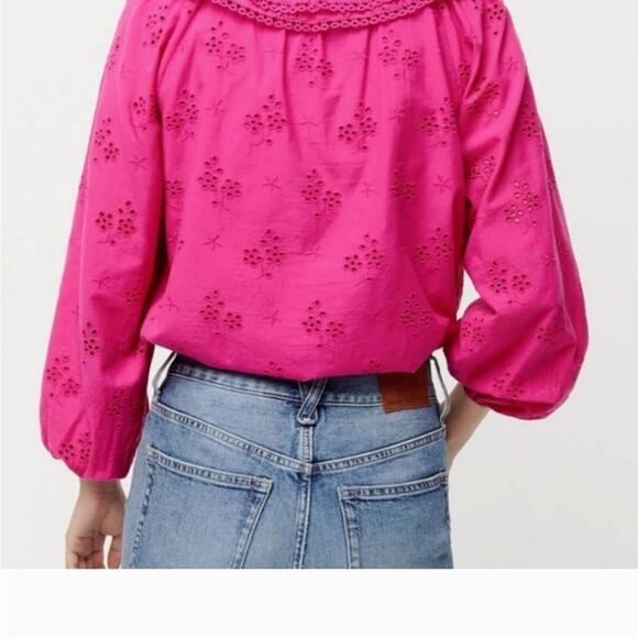 Jcrew pink button-front eyelet peasant top 100% cotton lined size M - Picture 11 of 11